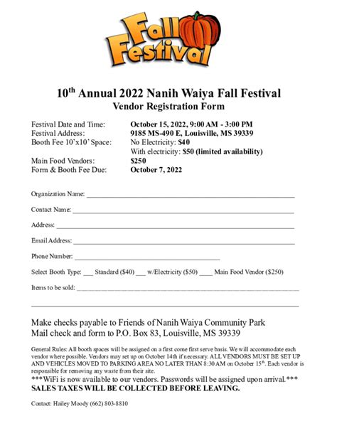 Fall Festival Vendor Application Guide And Registration Info